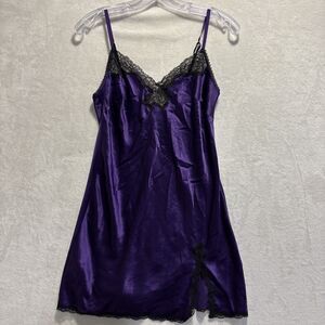 VIctoria's Secret Purple Lace Trim Satin Chemise Slip Lingerie Sleep Dress Small
